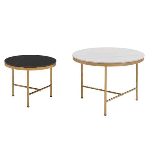 Ebern Designs Nesting Coffee Table Set 2-Piece - Black & White Sintered Stone Tops With Gold ... with regard to Norden Coffee Table Set, 2-Piece, Black/Bronze